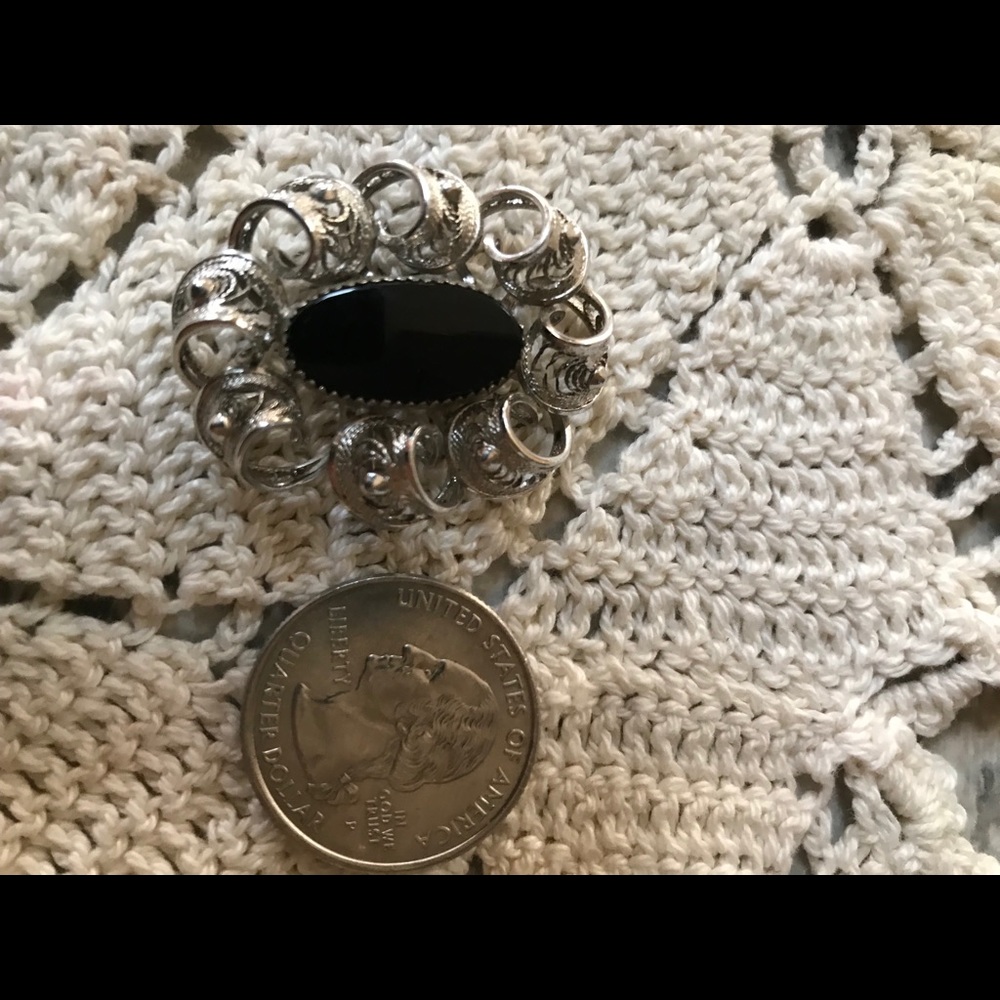 Vintage Sterling Silver Black Onyx Pin mint cond